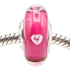 Pandora Rare Retired Cerise Heart Murano Glass Sterling Silver Charm With Clear