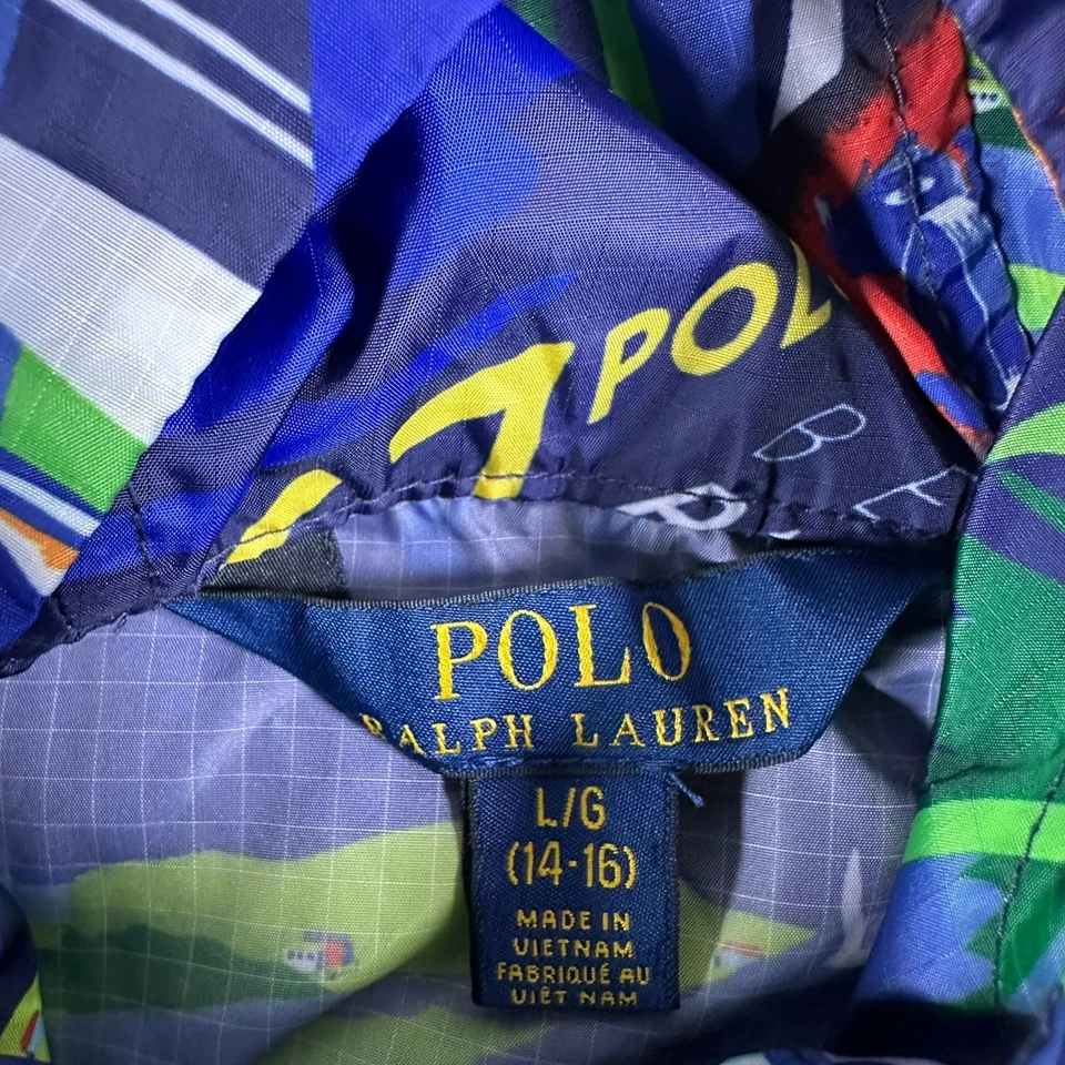 Polo Ralph Lauren Kids Large Bermuda Windbreaker Jacket Sailboats Race Cars - Image 4 of 4