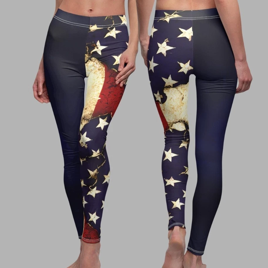 Distressed American Flag Leggings, Patriot Casual Leggings