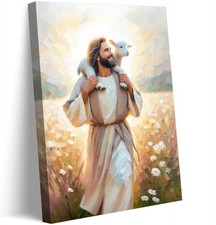 Jesus Carrying The Lamb Canvas Wall Art Jesus leaves the 99 sheep Wall Decor ...