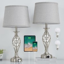 Nightstand Table Lamps for Bedrooms Set of 2 with USB C A, Bedside Lamps with