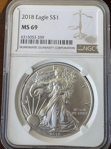 2018 $1 American Silver Eagle NGC MS69 Brown Label