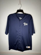 Miller Lite Baseball Jersey Shirt Mens XL Blue Double Sided Miller Time 75 Beer
