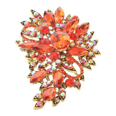 Gold Tone Metal Crystal Rhinestone Flower Brooch P1246-ORG