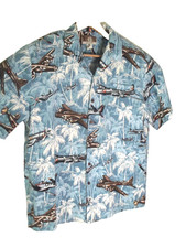 Kalaheo VINTAGE Aloha Shirt Men's Blue XL Hawaiian Military WW2 Planes