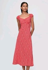 NWT Gap Crepe Sweetheart Smocked Cap Sleeve Floral Maxi Dress Sz L Large Red