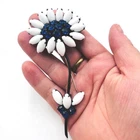 rare Weiss Vintage White Milk Glass Blue Rhinestone Flower Brooch