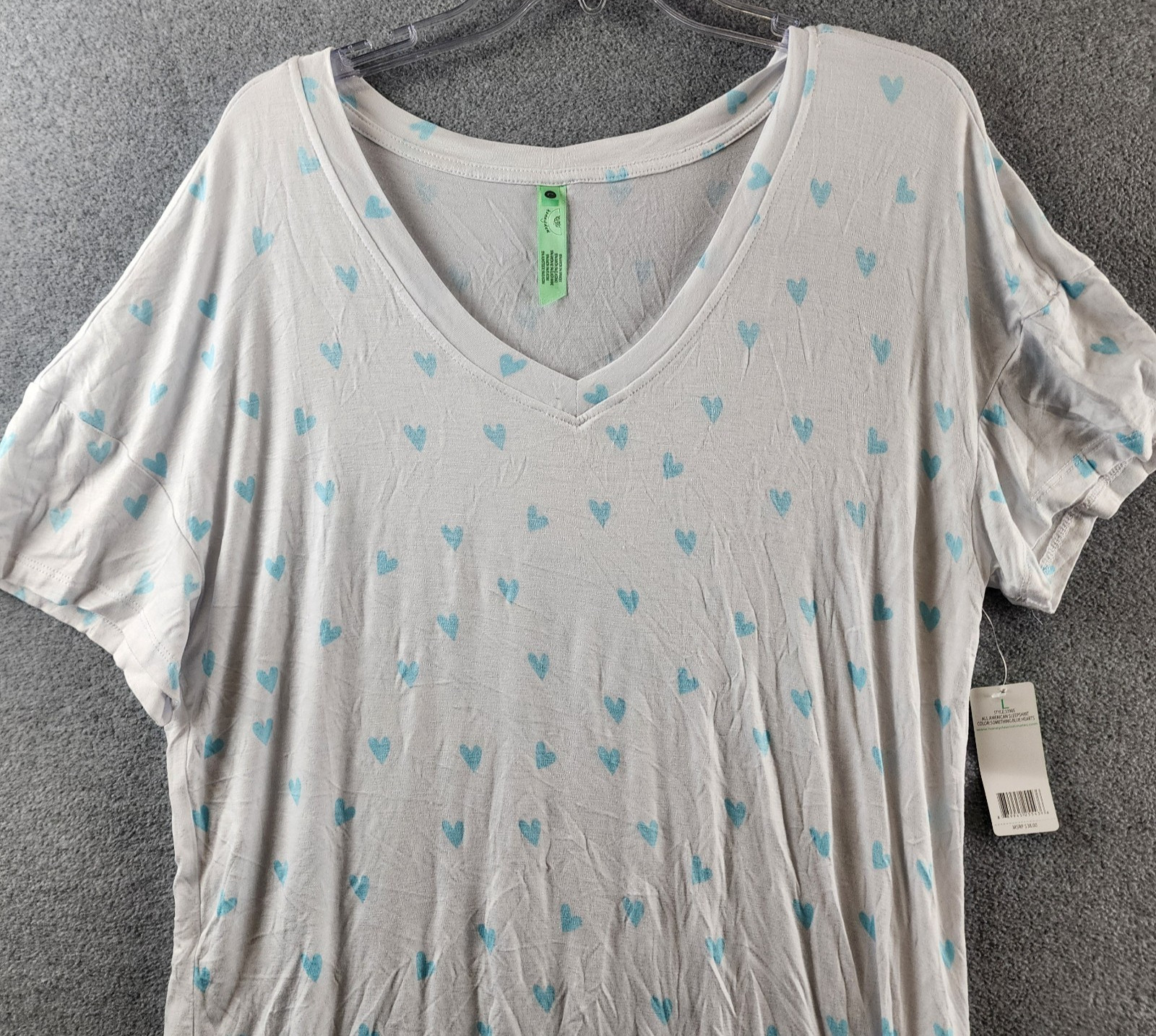 Honeydew All American Heart Print Sleepshirt Large White/Blue Hearts Pullover