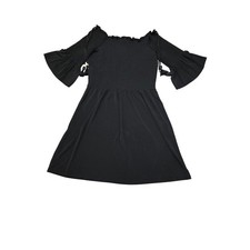 MICHAEL Michael Kors Black Smocked Off The Shoulder Ruffle Sleeve Dress Size M