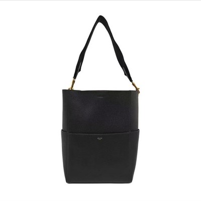 CELINE Sangle Bucket Large Black Calfskin Shoulder Bag Good Condition