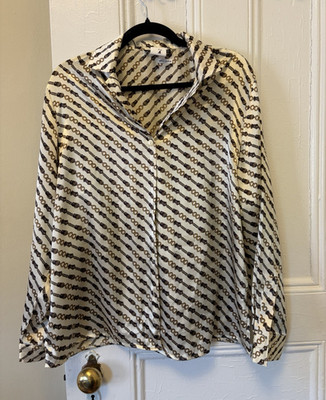 Goodbye Folk Women s M Ivory/Black/Gold Geometric Chain Button-Up Shirt