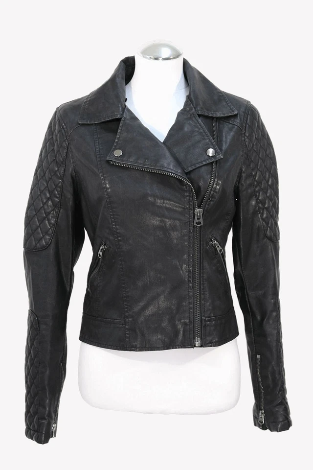 Topshop Damen Jacke Gr. 34 Schwarz Biker Jacke Freizeit Alltag Herbst Jacket - Bild 1 von 4