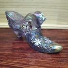 Christine Fenton Amethyst Iridescent Daisy & Button Cat Head Slipper, Mary Young