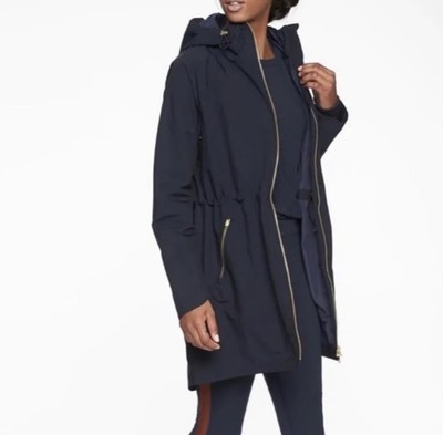 ATHLETA Misty Rain Hooded Water Resistant Jacket | Navy Size S |  Athleisure