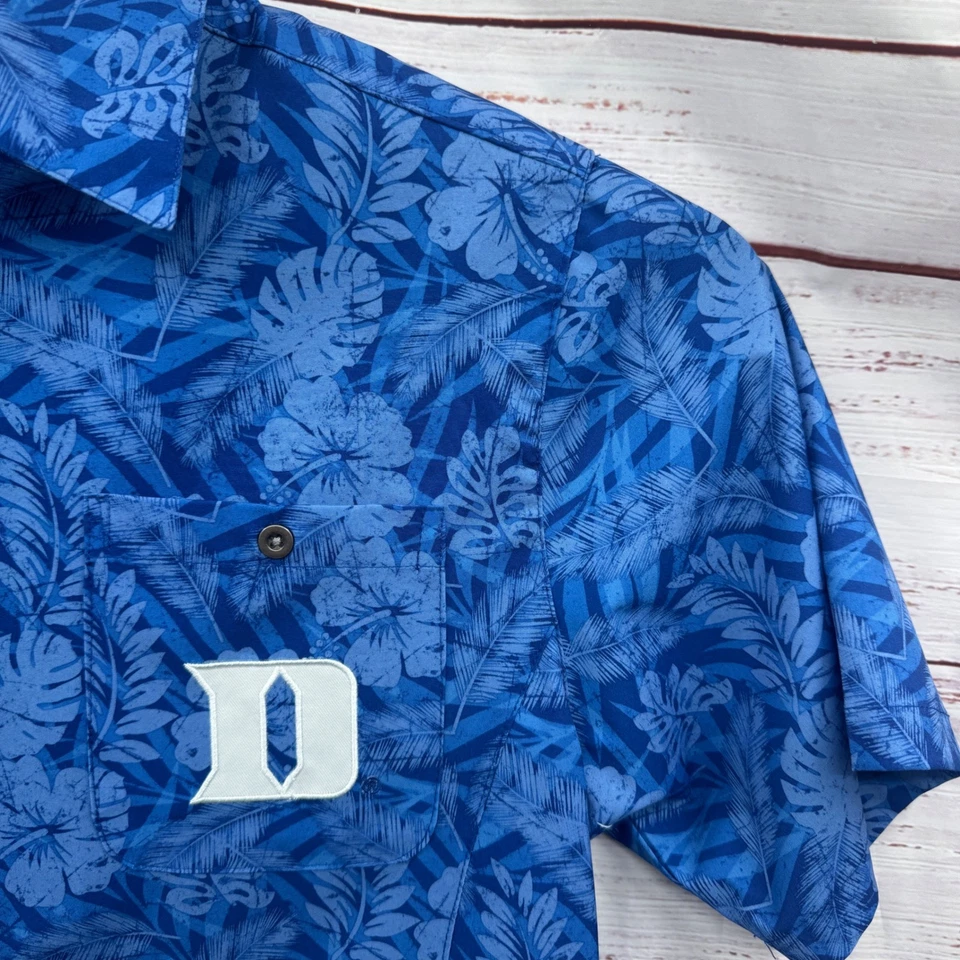 Duke Hawaiian Shirt Mens Small Blue Devils Button Up Colosseum Performance - Image 3 of 4