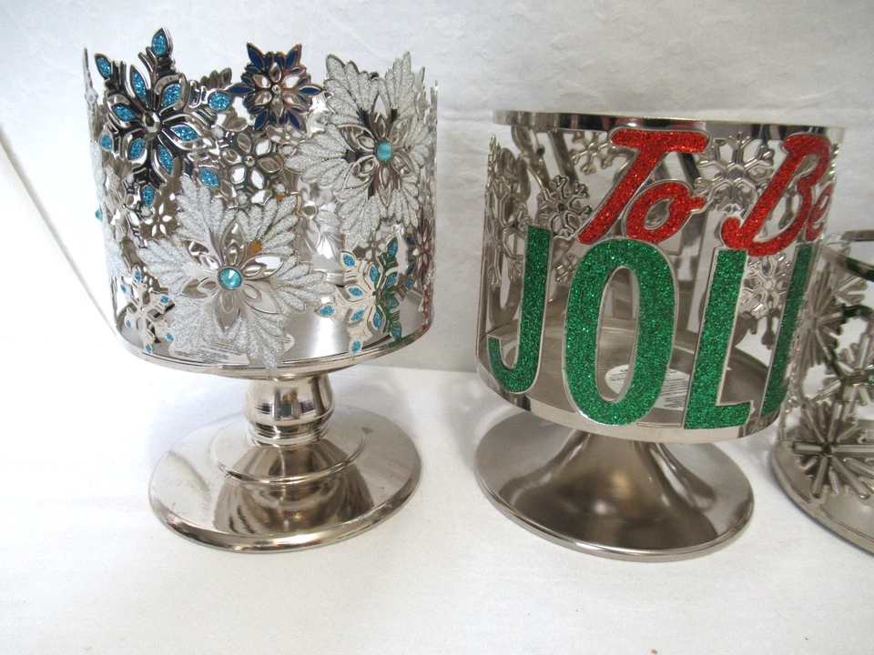 Set of 5 Bath & Body Works Decorative Metal 3-Wick Holiday Candle Holders - Image 4 of 4