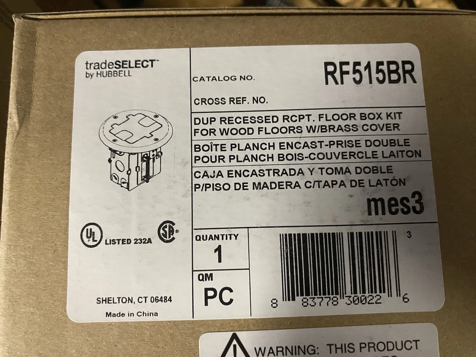 RF515BR Kit de caja de piso de latón para suelo de madera HUBBELL Foto 2 de 2