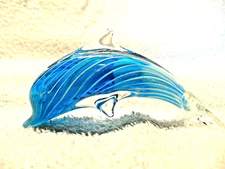 Leeping Glass Turquoise Blue Dolphin 4.5" Long