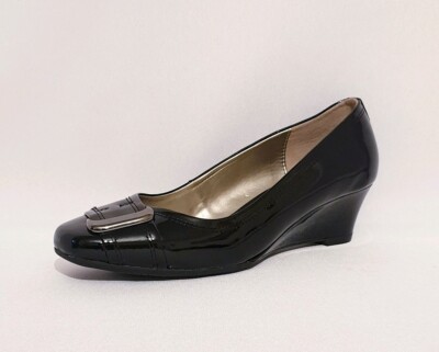 Footglove Black Patent Genuine Leather Wedges Court Shoes Womens Ladies Uk 4 5 Ebay