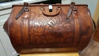 RARE! Vintage Hand Tooled Leather Western Style Doctor's Travel Luggage Bag XXL