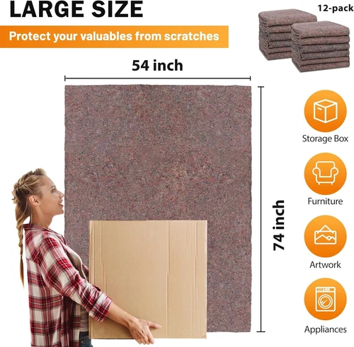 12 Pack Moving Blankets Shipping Furniture Equipment Protection Pads Quilted - Picture 3 of 16