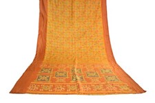 FNC Vintage Yellow Sambalpuri Ikat Sarees Handwoven Art Silk Sari Fabric Antique