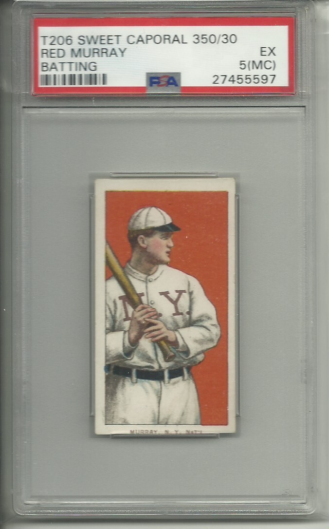 1909-11 T206 SWEET CAPORAL 350/30 RED MURRAY BATTING GRADED PSA 5 (MC) EX POP 2