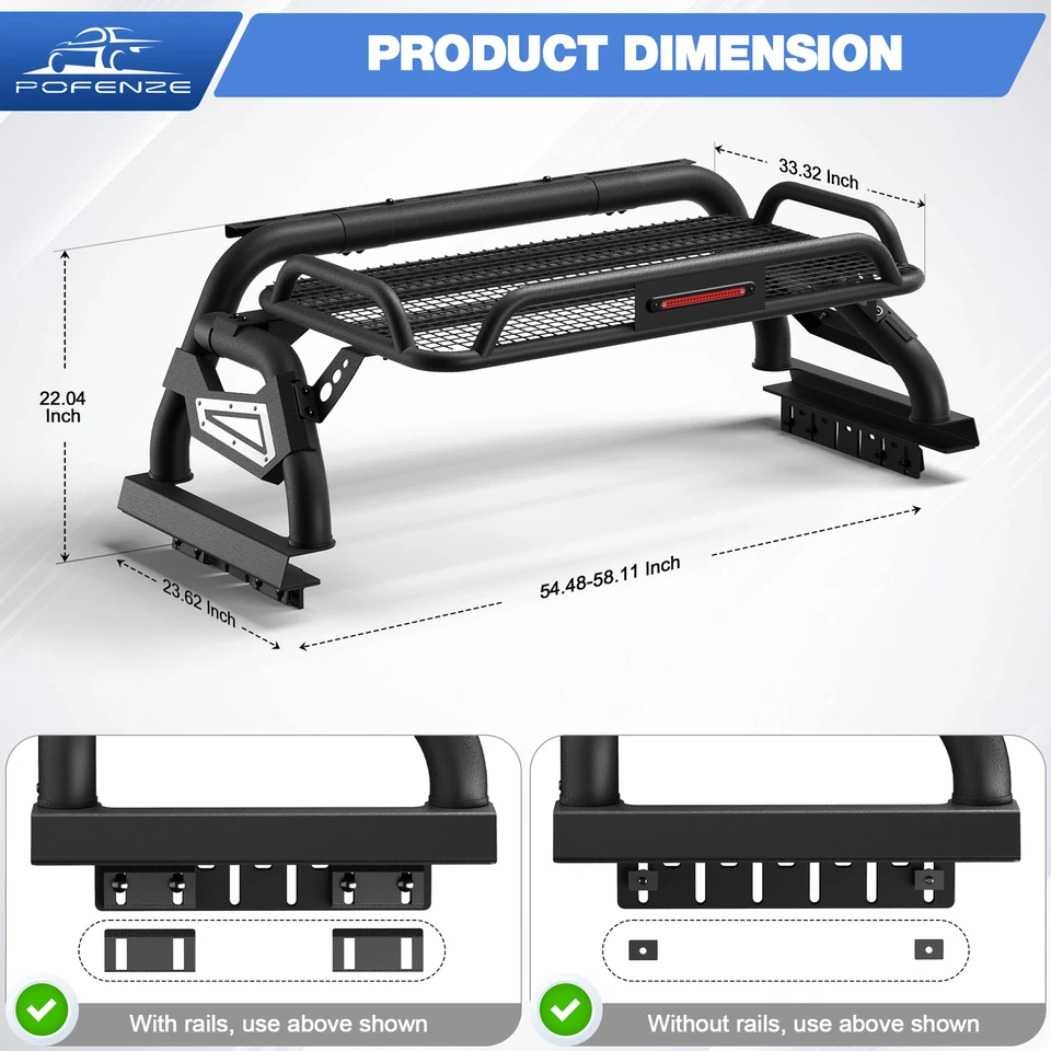 For 2015-2023 Chevy Colorado Adjustable Sport Bar Truck Bed Chase Rack Roll Bar - Image 4 of 4