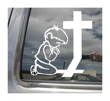 Child Praying at Cross  - Boy Kid Christ Christian Car Vinyl Decal Sticker 08409