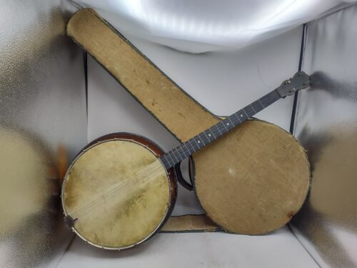 Années 1920/30 Slingerland 20 juillet - 4 cordes résonateur ténor banjo avec étui tel quel ! - Photo 1/19