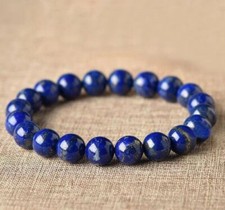 Natural 8mm Lapis Lazuli Beaded Bracelet Blue Gemstone Stretch Bracelet Handmade