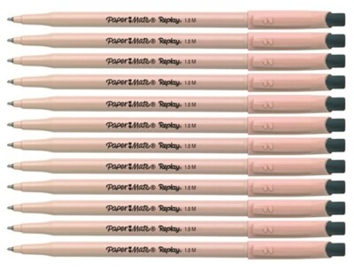 Paper Mate Replay  Black Erasable Ballpoint Pens With Eraser 12 Pieces New