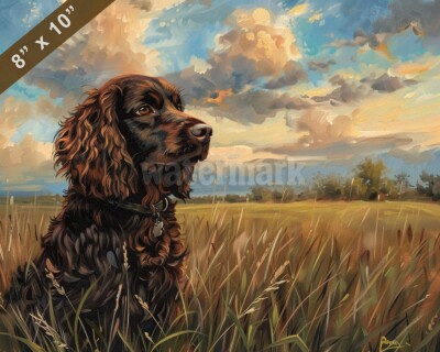Boykin Spaniel painting in a peaceful field 8x10 Print 