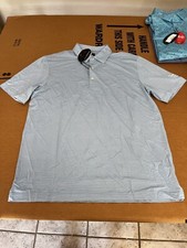 NWT MEN'S GREG NORMAN POLO, SIZE: L, COLOR: LIGHT BLUE HEATHER STRIPED M30
