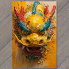 Art Print Dragon Golden Majestic Colorful Bright Vibrant Palette Painting Yellow
