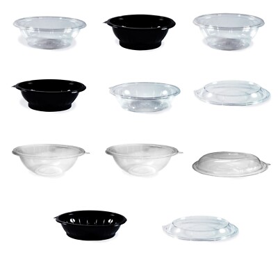 Salatschalen Einweg rund klar schwarz 500-1000 ml PET Deckel Auswahl