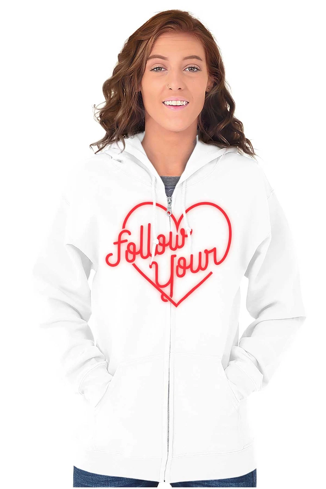 Felpa San Valentino Segui il tuo cuore insegna neon zip cappuccio uomo donna