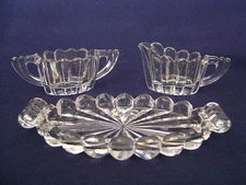 HEISEY CRYSTOLITE CREAM SUGAR TRAY SET GLASS CRYSTAL VINTAGE ORIGINAL MARKED