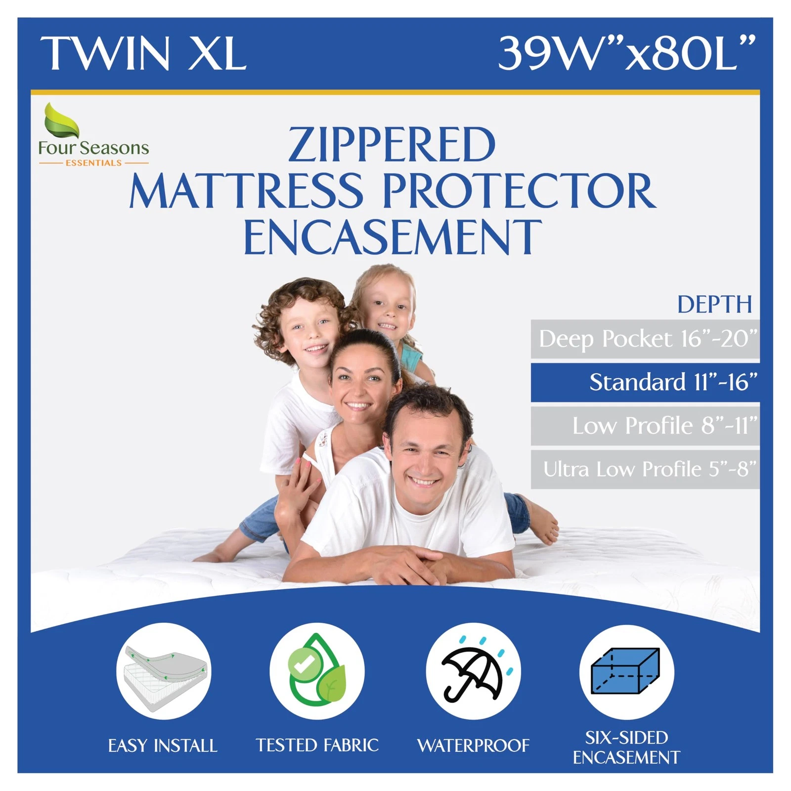 Twin Extra Long (XL) Mattress Protector Zippered Bed Bug Waterproof Encasemen...