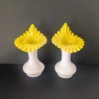 Pair of Fenton Yellow Overlay Goldenrod Jack in the Pulpit Milk Glass Vases RARE