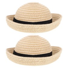2 Pcs Doll Clothing Accessories Mini Straw Hat for Crafting Bulk