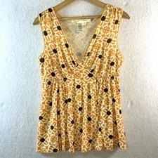 Max Studio Womens Y2K Floral Babydoll Top Sz M Sheer Mesh Retro Mod Boho