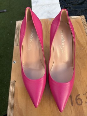 Ninalilou Pink Pointed Toe Leather Stiletto Pumps Slip On EU 38.5 Women