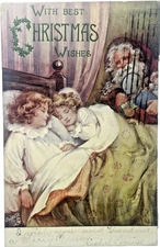 Santa Claus Christmas Postcard Tucks Oilette Children Sleeping a/s ALB Bowley