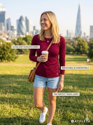 Athleta Seamless Lightweight Berry Red Women s XS Size Long Sleeve 