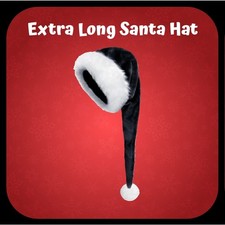Extra Long Black White Plush Santa Hat For Christmas Halloween Cosplay Holiday