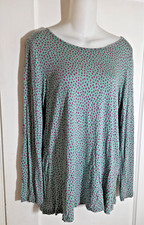 GUDRUN SJODEN Teal Green Modal Knit Long Sleeve TUNIC TOP, Purple Dots, Size M