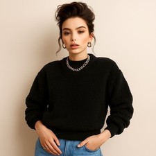 Everlane NWT The ReNew Fleece Oversized Crew Size Small in Black
