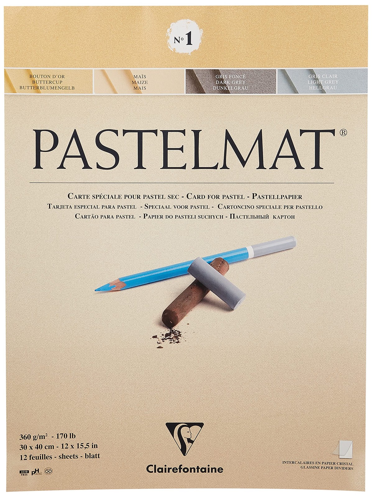 Clairefontaine - Ref 96018C - Pastelmat Pastel Card Pad No.1 (12 Sheets) - 360gs