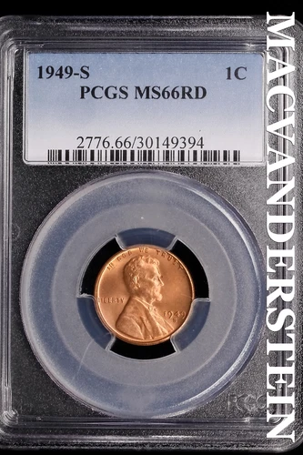 1949-S Lincoln Wheat Cent-PCGS MS 66 RD Choice Gem BU No Reserve #SLL251